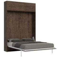 Lit Escamotable 160x190 Cm Avec 1 Meuble Haut Bois Noyer Kanto