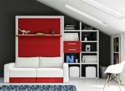 Lit Escamotable 80x180 Cm Avec Canapé Coffre Et étagères Modula