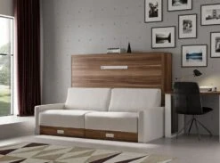 Lit Escamotable Horizontal Avec Canapé Tissu Vetal 140x200 Cm