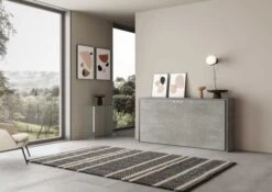Lit Escamotable Horizontal Bois Gris Ciment Kanto 85x185 Cm