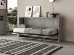 Lit Escamotable Horizontal Bois Gris Ciment Kanto 85x185 Cm -Pas Cher Lit Magasin lit escamotable horizontal bois gris ciment kanto 85x185 cm 3666722815345 1136850