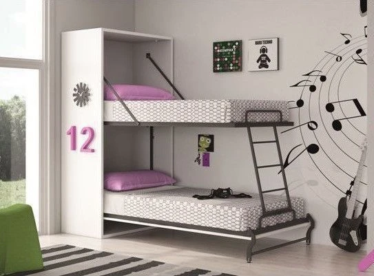 Lit Escamotable Superposé 2 Couchages 80x190 Cm Blanc Satiné Liker 4 Lit Escamotable Superposé 2 Couchages 80x190 Cm Blanc Satiné Liker – Image 2