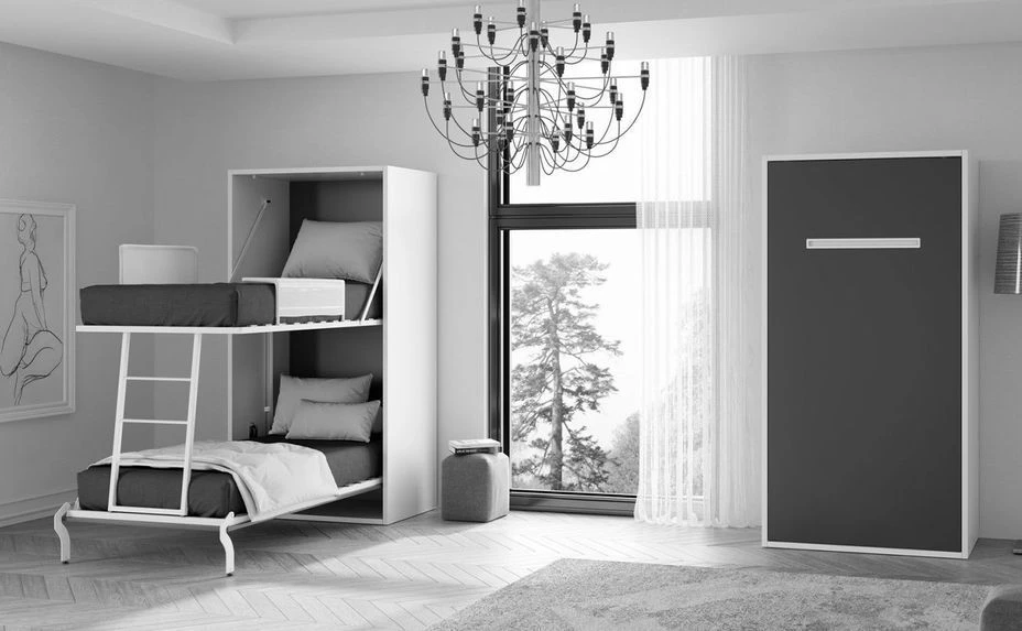 Lit Escamotable Superposé 2 Couchages 80x190 Cm Blanc Satiné Liker 5 Lit Escamotable Superposé 2 Couchages 80x190 Cm Blanc Satiné Liker – Image 3