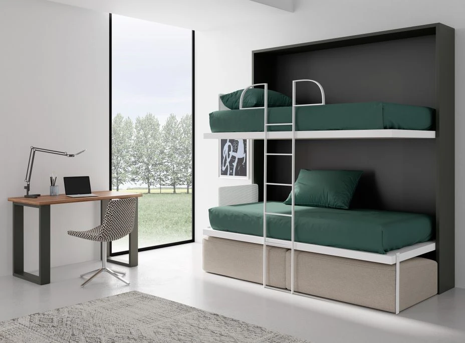 Lit Escamotable Superposé 90x200 Cm Avec Canapé En Tissu Ivano 4 Lit Escamotable Superposé 90x200 Cm Avec Canapé En Tissu Ivano – Image 2