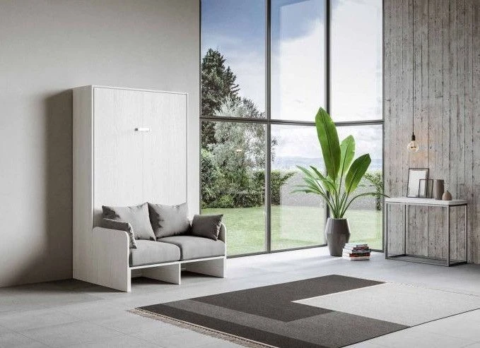 Lit Escamotable Vertical Avec Canapé Frêne Blanc Mat 120x190 Cm Kanto 10 Lit Escamotable Vertical Avec Canapé Frêne Blanc Mat 120x190 Cm Kanto – Image 8