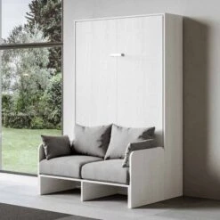 Lit Escamotable Vertical Bois Frêne Blanc 160x190 Cm Avec Canapé Kanto -Pas Cher Lit Magasin lit escamotable vertical bois frene blanc 160x190 cm avec canape kanto 8050598026830 475653