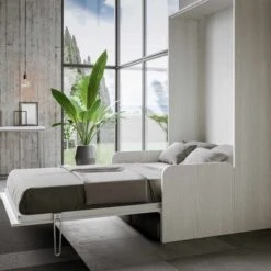 Lit Escamotable Vertical Bois Frêne Blanc 160x190 Cm Avec Canapé Kanto -Pas Cher Lit Magasin lit escamotable vertical bois frene blanc 160x190 cm avec canape kanto 8050598026830 475657