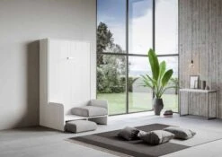 Lit Escamotable Vertical Bois Frêne Blanc 160x190 Cm Avec Canapé Kanto -Pas Cher Lit Magasin lit escamotable vertical bois frene blanc 160x190 cm avec canape kanto 8050598026830 671078