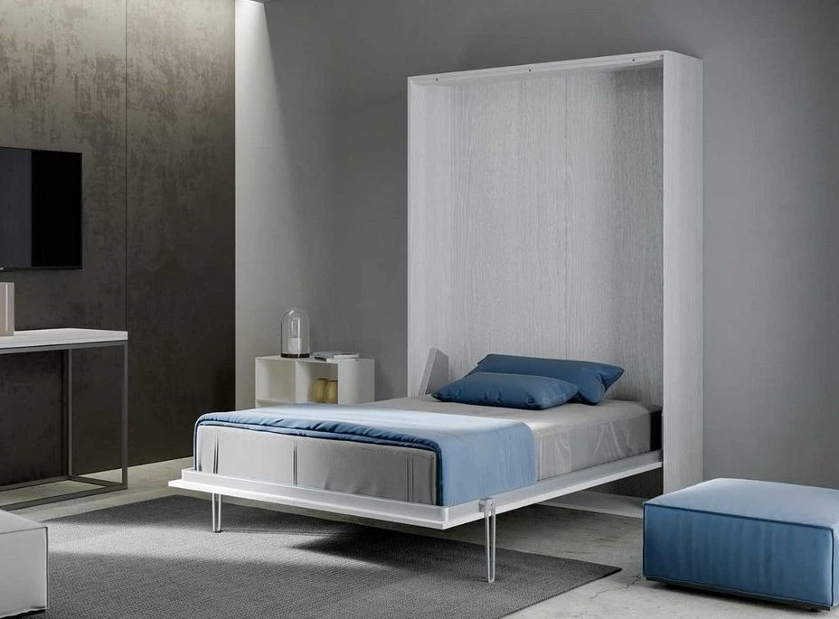 Lit Escamotable Vertical Frêne Blanc Et Porte Orange Kanto 120x190 Cm 4 Lit Escamotable Vertical Frêne Blanc Et Porte Orange Kanto 120x190 Cm – Image 2