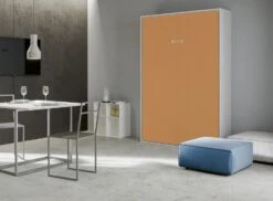 Lit Escamotable Vertical Frêne Blanc Et Porte Orange Kanto 120x190 Cm