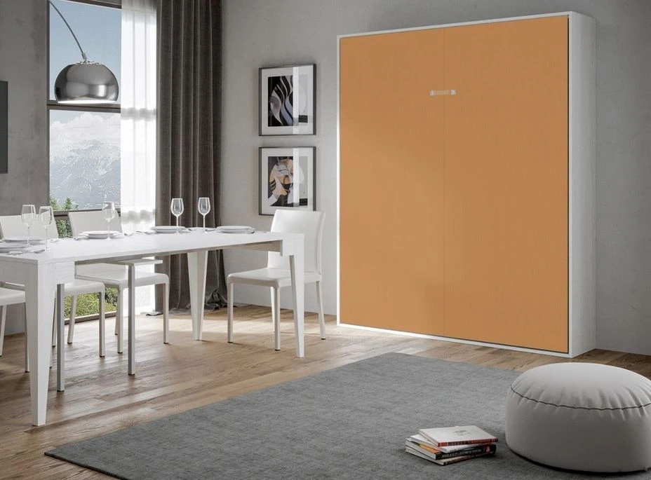 Lit Escamotable Vertical Frêne Blanc Et Porte Orange Kanto 160x190 Cm 5 Lit Escamotable Vertical Frêne Blanc Et Porte Orange Kanto 160x190 Cm – Image 3