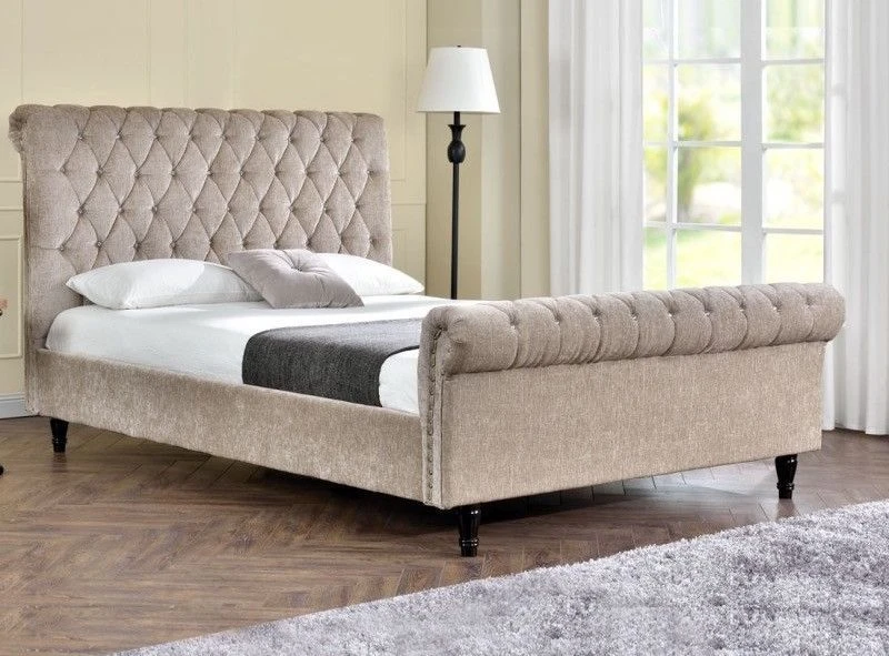 Lit Moderne Tête De Lit Haute Capitonnée Tissu Beige Kapy 140x190 Cm 3 Lit Moderne Tête De Lit Haute Capitonnée Tissu Beige Kapy 140x190 Cm