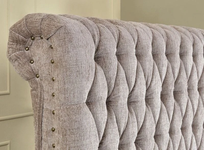 Lit Moderne Tête De Lit Haute Capitonnée Tissu Beige Kapy 140x190 Cm 4 Lit Moderne Tête De Lit Haute Capitonnée Tissu Beige Kapy 140x190 Cm – Image 2