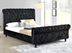 Lit Moderne Tête De Lit Haute Capitonnée Tissu Noir Kapy 140x190 Cm