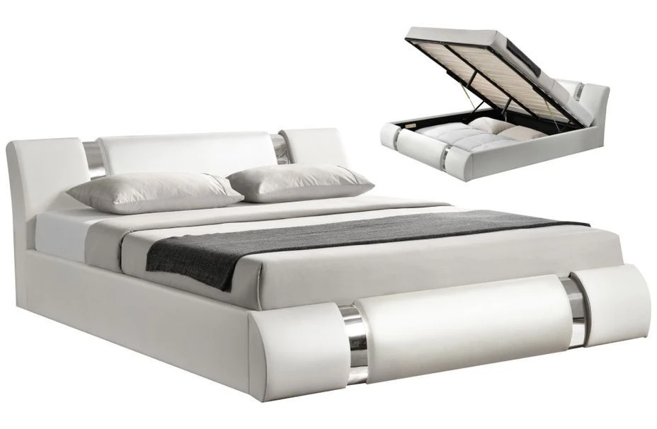 Lit Design Coffre 140x190 Cm Similicuir Blanc Et Métal Ange 3 Lit Design Coffre 140x190 Cm Similicuir Blanc Et Métal Ange – Image 2