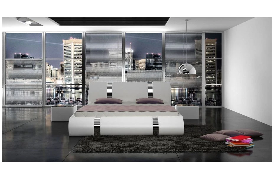 Lit Design Coffre 140x190 Cm Similicuir Blanc Et Métal Ange 6 Lit Design Coffre 140x190 Cm Similicuir Blanc Et Métal Ange – Image 5