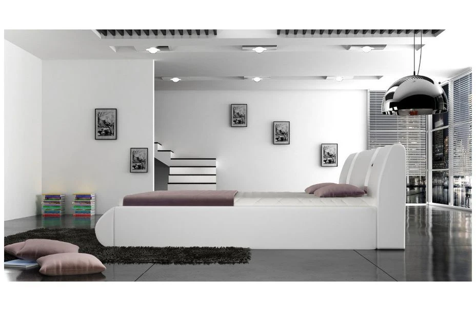 Lit Design Coffre 140x190 Cm Similicuir Blanc Et Métal Ange 7 Lit Design Coffre 140x190 Cm Similicuir Blanc Et Métal Ange – Image 6