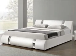 Lit Design Coffre 140x190 Cm Similicuir Blanc Et Métal Ange