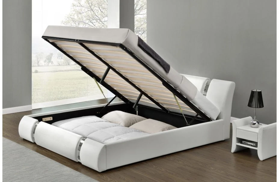 Lit Design Coffre 160x200 Cm Similicuir Blanc Et Métal Ange 5 Lit Design Coffre 160x200 Cm Similicuir Blanc Et Métal Ange – Image 3