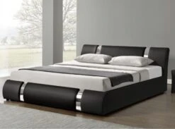 Lit Coffre Design 180x200 Cm Similicuir Noir Et Métal Ange