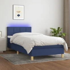 Sommier Tapissier Avec Matelas Et LED Bleu 80x200cm Tissu