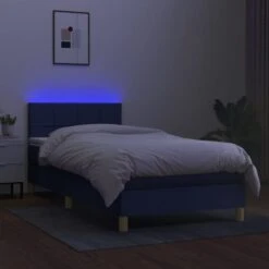 Sommier Tapissier Avec Matelas Et LED Bleu 80x200cm Tissu -Pas Cher Lit Magasin sommier tapissier avec matelas et led bleu 80x200cm tissu 8720287371991 1497667