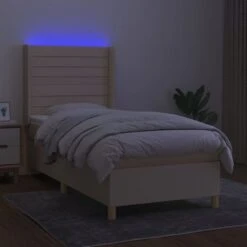 Sommier Tapissier Avec Matelas Et LED Crème 100x200 Cm Tissu -Pas Cher Lit Magasin sommier tapissier avec matelas et led creme 100x200 cm tissu 3666722842877 1461671