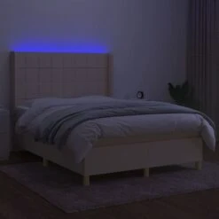Sommier Tapissier Avec Matelas Et LED Crème 140x190 Cm Tissu -Pas Cher Lit Magasin sommier tapissier avec matelas et led creme 140x190 cm tissu 8720287354833 1461639
