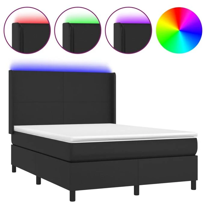 Sommier Tapissier Avec Matelas Et LED Noir 140x200cm Similicuir 4 Sommier Tapissier Avec Matelas Et LED Noir 140x200cm Similicuir – Image 2