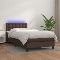 Sommier Tapissier Et Matelas Et LED Marron 80x200 Cm Similicuir
