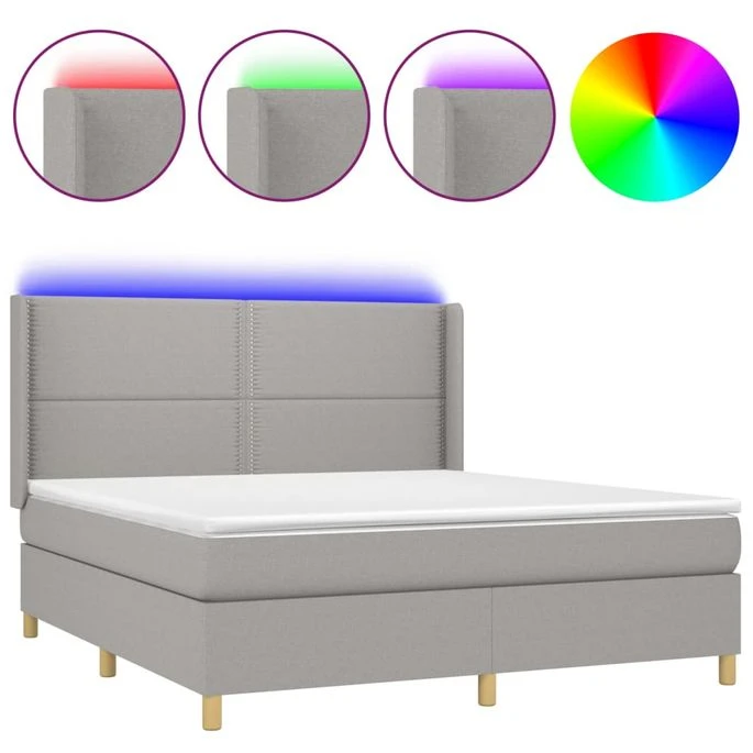 Sommier Tapissier Matelas Et LED Gris Clair 160x200 Cm Tissu 4 Sommier Tapissier Matelas Et LED Gris Clair 160x200 Cm Tissu – Image 2