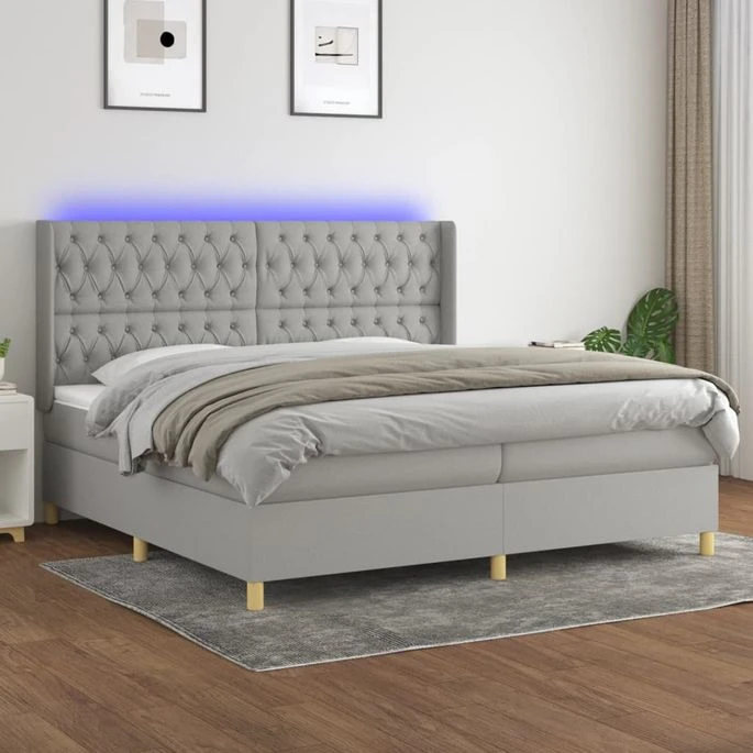 Sommier Tapissier Matelas Et LED Gris Clair 200x200 Cm Tissu 3 Sommier Tapissier Matelas Et LED Gris Clair 200x200 Cm Tissu